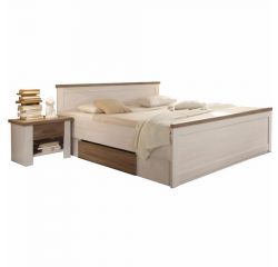 KONDELA Posteľ + 2x nočný stolík, pínia biela/dub sonoma truflový, LUMERA