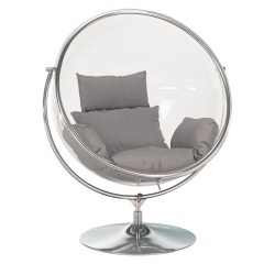 KONDELA Závesné kreslo so stojanom, transparentná/strieborná/sivá, BUBBLE NEW TYP 2