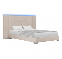 KONDELA Posteľ s roštom a LED osvetlením, 160x200, béžová Velvet látka, ALTESA