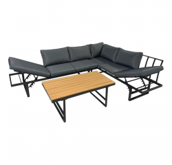 KONDELA Záhradný set, čierna/tmavosivá/prírodná, ILARIA