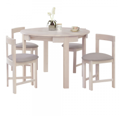 KONDELA Jedálenský set 1+4, masívne drevo, biela vzor drevo/sivobéžová, DOMIO