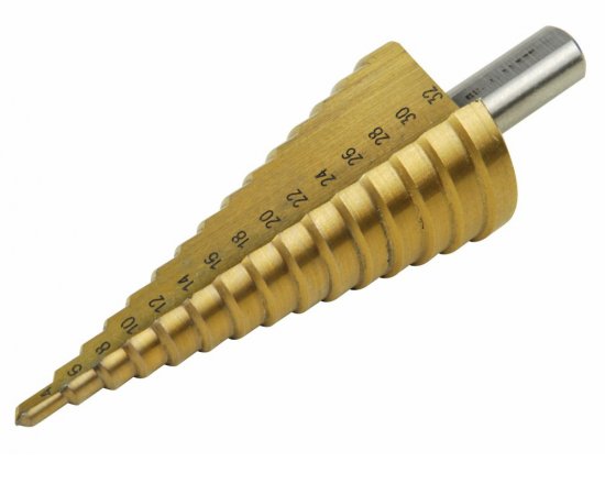 Vrták stupňovitý TiN, Ø4-32mm, stupňovanie 2mm, 15 otvorov
