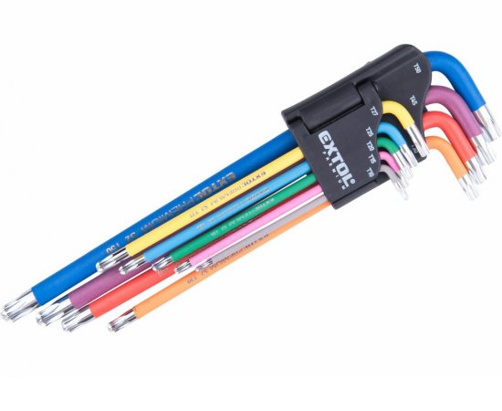 Kľúče Torx farebné predĺžené, 9ks, T10-T50mm, S2