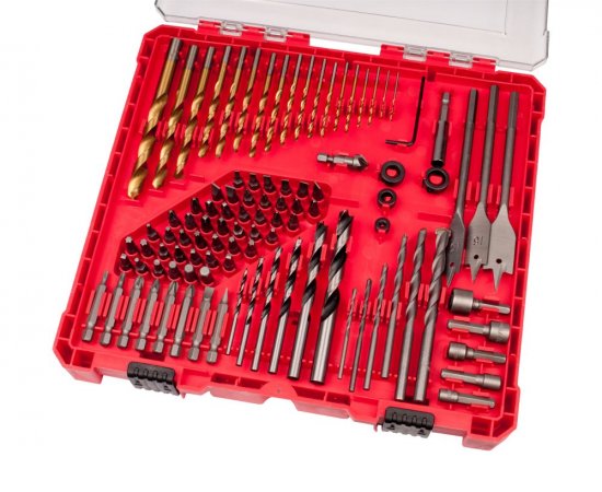 Sada vrtákov a bitov, 100ks, vrtáky do dreva, kovu, muriva, plastový kufrík
