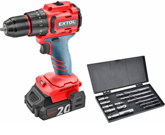 Vŕtačka s príklepom aku kompaktná Share20V, 2x 2Ah, 50Nm, bezuhlíkový motor