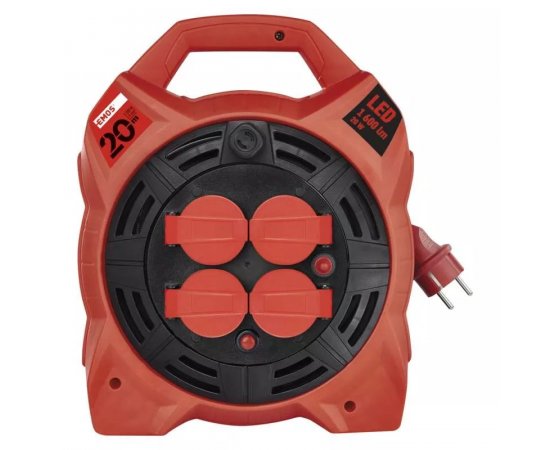 EMOS P08420 VONKAJSI PREDLZ. KABEL NA BUBNE 20 M / 4 ZAS. / GUMA / 230 V / 1,5 MM2 S REFLEKTOROM LED