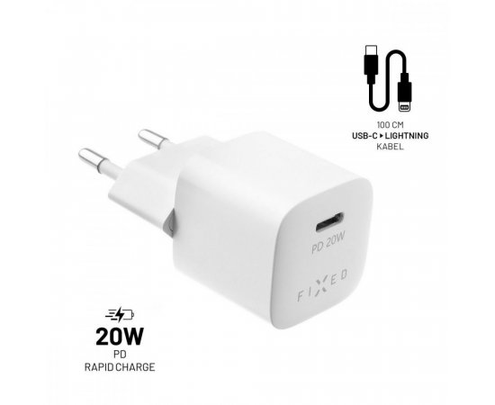 FIXED FIXC20M-CL-WH SET SIETOVA NABIJ. MINI S USB-C VYST. A USB-C/LIGHTN.,PODPORA PD,1 M,BIELY