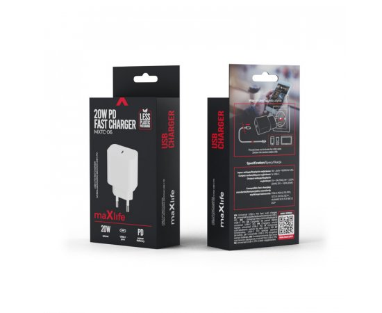 MAXLIFE MXTC-06 PD QC CHARGER 1X USB-C 20W WHITE