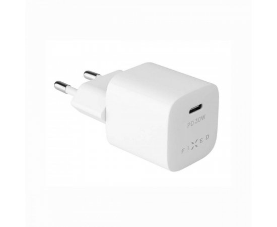 FIXED FIXC30M-C-WH SIETOVA NABIJACKA MINI S USB-C VYSTUPOM A PODPOROU PD, 30W, BIELA