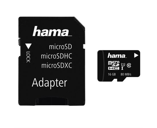 HAMA 124138 MICROSDHC 16GB CLASS 10 UHS-I 80 MB/S + ADAPTER