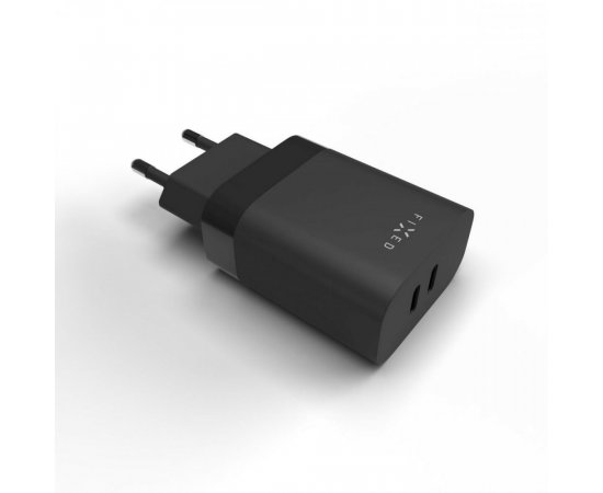 FIXED FIXC35-2C-BK SIETOVA NABIJACKA S 2X USB-C VYSTUPOM, PODPORA PD, 35W, CIERNA