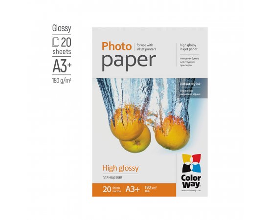 COLORWAY FOTOPAPIER CW VYSOKO LESKLY 180G/M2,20KS,A3+ (PG180020A3+)