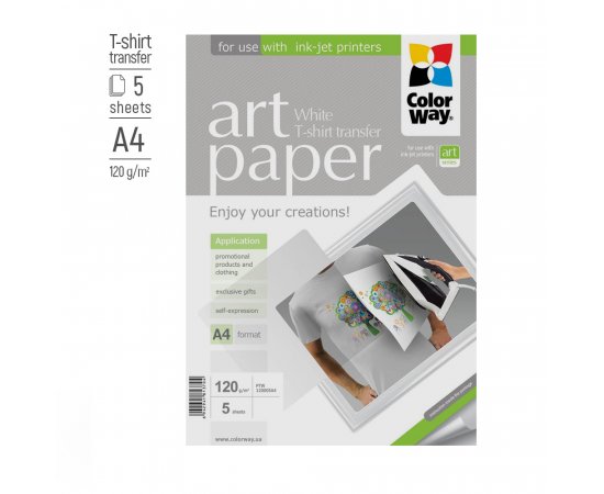 COLORWAY NAZEHLOVACI PAPIER NA SVETLY TEXTIL 120G/M, A4, 5KS, PTW120005A4