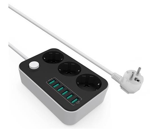 COLORWAY PREDLZOVACI KABEL CW 3X EUROZASUVKA, 6X USB CIERNA (CW-CHE36B)