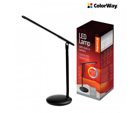 COLORWAY LED STOLNA LAMPA CW SO ZABUDOVANOU BATERIOU, CIERNA (CW-DL02B-B)