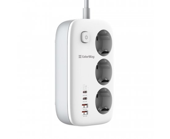 COLORWAY PREDLZOVACI KABEL CW-CHE34PDW (3X220V/2XUSB-A/2XTYPE-C) 65W GAN3 PRO - BIELY