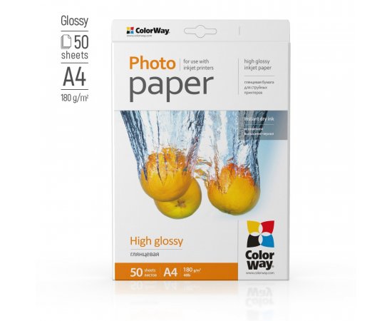 COLORWAY FOTOPAPIER CW VYSOKO LESKLY 180G/M2, 50KS, A4 (PG180050A4)