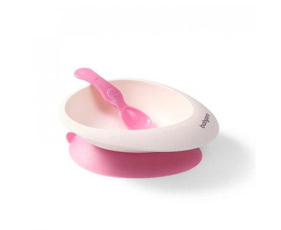 BABYONO MISKA S PRISAVKOU A LYZICKOU RUZOVA 230 ML 6M+