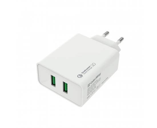 COLORWAY AC NAB. 2XUSB QUICK CHARGE 3.0 (36W) BIELA, (CW-CHS017Q-WT)