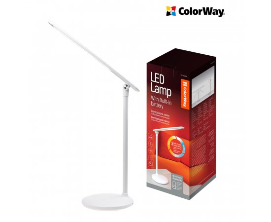 COLORWAY LED STOLNA LAMPA CW SO ZABUDOVANOU BATERIOU, BIELA (CW-DL02B-W)