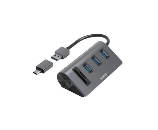 HAMA 200140 USB HUB A CITACKA KARIET, 5 PORTOV, USB-C ADAPTER