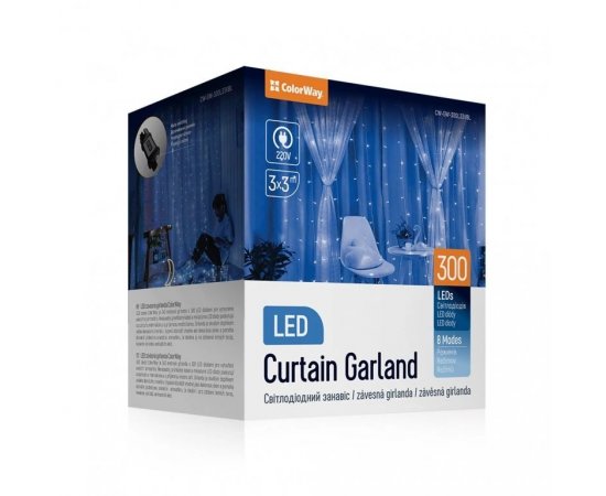 COLORWAY LED GIRLANDA/ VNUTORNE/300LED/DLZKA 3 X 3M/MODRA/ AC 220V (CW-GW-300L33VBL)
