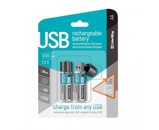 COLORWAY RECHARGEABLE BATTERY AA USB 1200 MAH 1.5V (2PCS.) (CW-UBAA-02) (CW-UBAA-02)