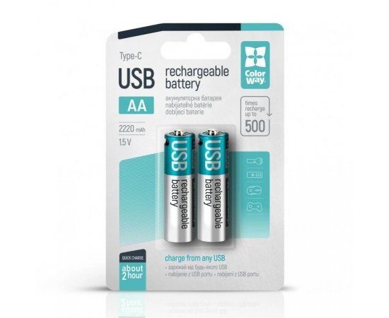 COLORWAY RECHARGEABLE BATTERY AA MICRO USB-C 2200MAH 1.5V (LI-POLYMER) (2PCS.) (CW-UBAA-10) (CW-UBAA