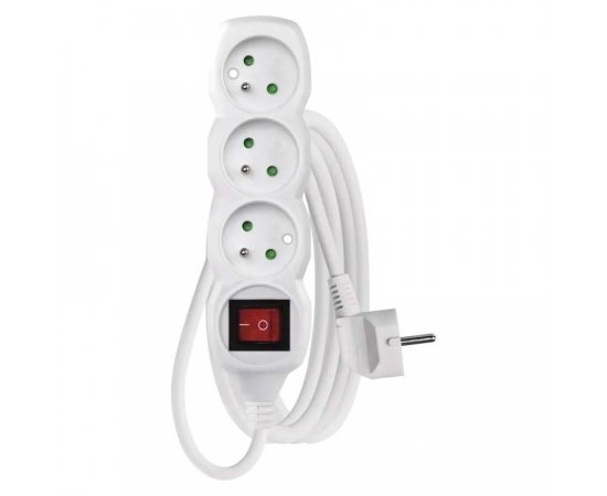 EMOS P1312 PREDLZOVACI KABEL 2 M/3 ZASUVKY/S VYPINACOM/BIELY/PVC/1 MM2