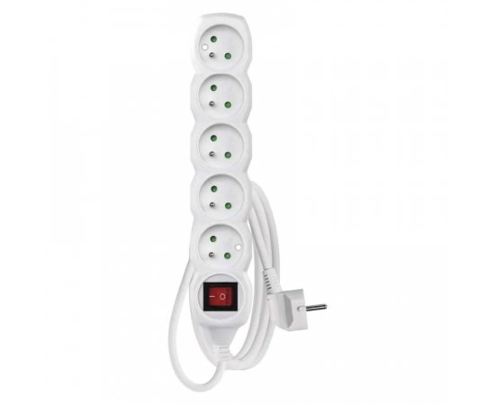 EMOS P1512 PREDLZOVACI KABEL 2 M/5 ZASUVIEK/S VYPINACOM/BIELY/PVC/1 MM2