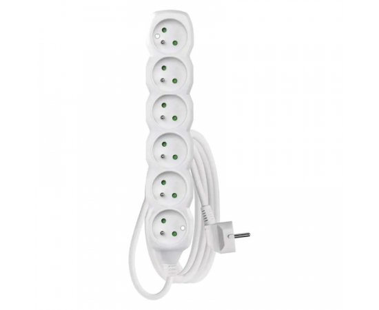 EMOS P0613 PREDLZOVACI KABEL 3 M/6 ZASUVIEK/BIELY/PVC/1 MM2