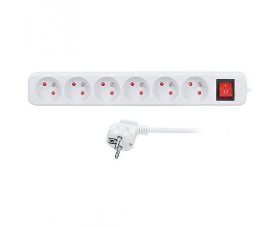 SOLIGHT PP70 PREDLZOVACI PRIVOD, 6 ZASUVIEK, BIELY, VYPINAC, 1,5M