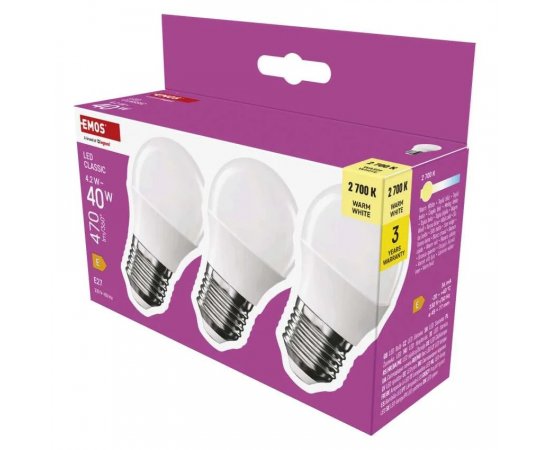 EMOS ZQ6E21.3 LED ZIAROVKA CLASSIC MINI GLOBE / E27 / 4,2 W (40 W) / 470 LM / TEPLA BIELA