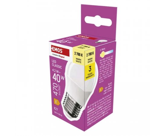 EMOS ZQ6E21 LED ZIAROVKA CLASSIC MINI GLOBE / E27 / 4,2 W (40 W) / 470 LM / TEPLA BIELA