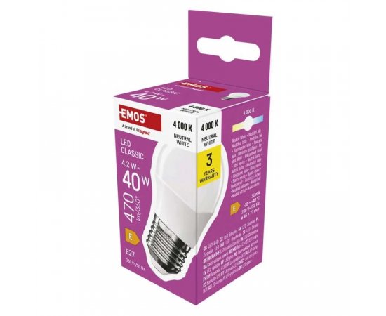 EMOS ZQ6E23 LED ZIAROVKA CLASSIC MINI GLOBE / E27 / 4,2 W (40 W) / 470 LM / NEUTRALNA BIELA