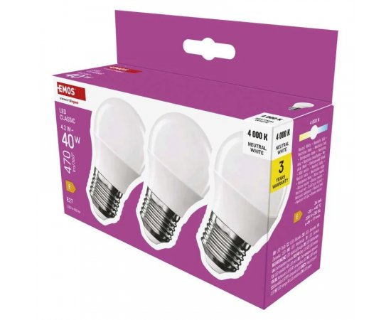 EMOS ZQ6E23.3 LED ZIAROVKA CLASSIC MINI GLOBE / E27 / 4,2 W (40 W) / 470 LM / NEUTRALNA BIELA