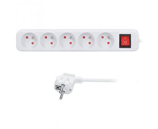 SOLIGHT PP51 PREDLZOVACI PRIVOD, 5 ZASUVIEK, BIELY, VYPINAC, 2M