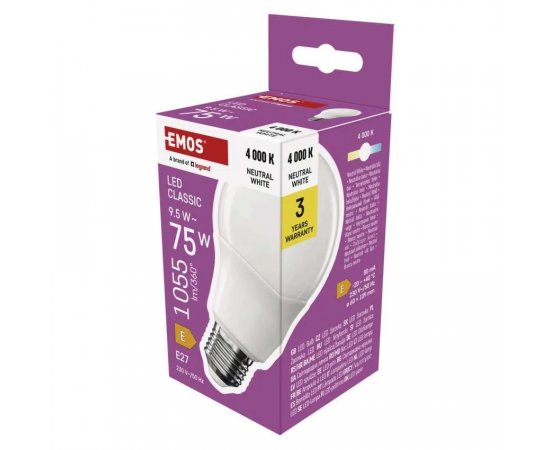 EMOS ZQ5E53 LED ZIAROVKA CLASSIC A60 / E27 / 9,5 W (75 W) / 1055 LM / NEUTRALNA BIELA