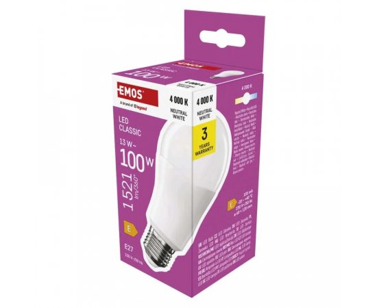 EMOS ZQ5E63 LED ZIAROVKA CLASSIC A60 / E27 / 13 W (100 W) / 1521 LM / NEUTRALNA BIELA