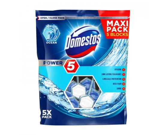 DOMESTOS WC BLISTER 5X55G POWER 5 OCEAN