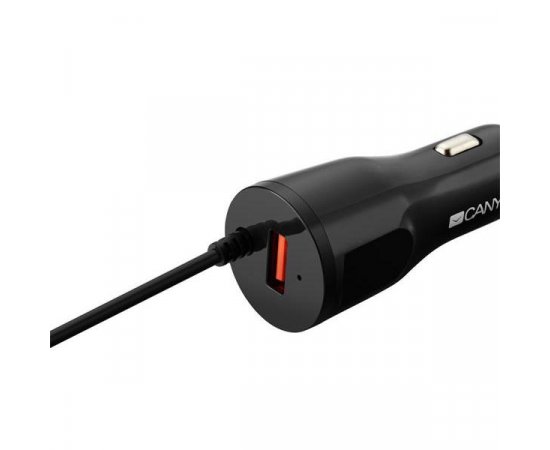 CANYON CNE-CCA033B, UNIVERZALNA AUTONABIJACKA, 1X USB, VYSTUP 5V/2,4A, SMART IC, INTEGROVANY KABEL L