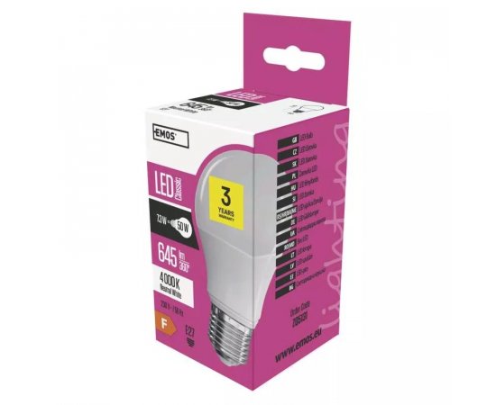 EMOS ZQ5131 LED ZIAROVKA CLASSIC A60 7,3W E27 NEUTRALNA BIELA