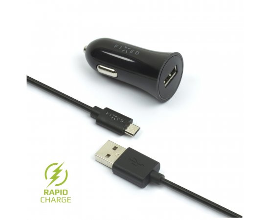 FIXED FIXCC-UM-BK AUTONABIJACKA S ODNIMATELNYM MICRO USB KABLOM, 2,4A, CIERNA
