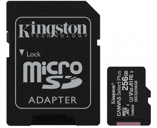 KINGSTON 256GB MICROSDHC CANVAS PLUS MEMORY CARD 100MB/85MBS- UHS-I CLASS 10 GEN 3 SDCS2/256GB