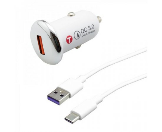 MOBILNET NAU-0027-USB-QC3.0 BIELA 3A QC3.0+TYPEC 5A KABEL AUTONABIJACKA 18W