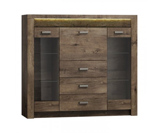 KONDELA Komoda s vitrínami, jaseň tmavý, INFINITY 08 KONDELA Komoda s vitrínami, jaseň tmavý, INFINITY 08