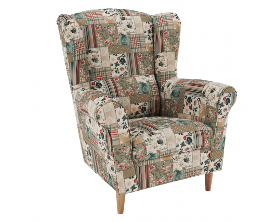 KONDELA Kreslo ušiak, látka patchwork viorica 1, CHARLOT