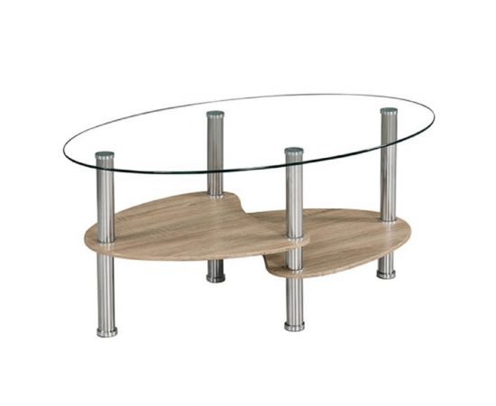 KONDELA Konferenčný stolík, oceľ/číre sklo/dub sonoma, PANTY NEW KONDELA Konferenčný stolík, oceľ/číre sklo/dub sonoma, PANTY NEW