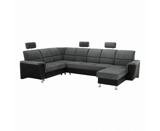 KONDELA Sedacia súprava, ekokoža čierna/látka tmavosivá, ľavá, SANTIAGO U