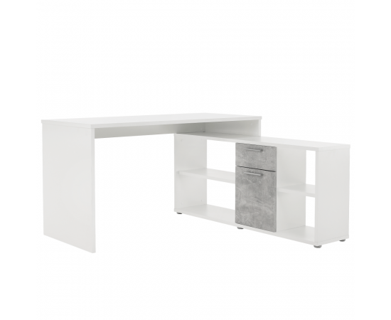 KONDELA PC stôl, biela/betón, NOE NEW